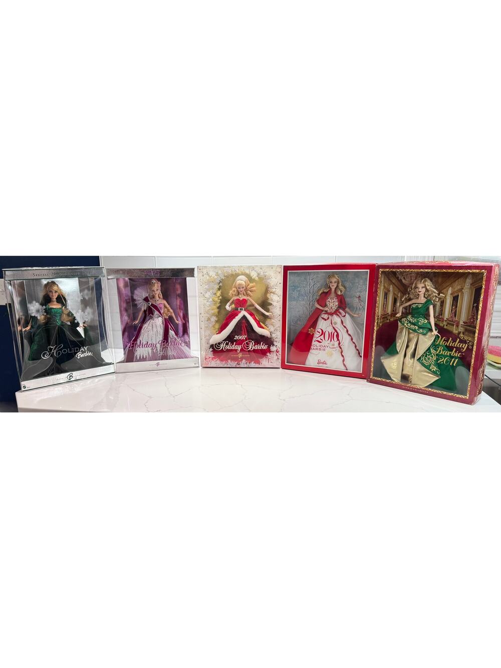 LOT OF 5: Holiday Barbies 2004, 2005, 2007, 2010, 2011 (Never Removed From Box)